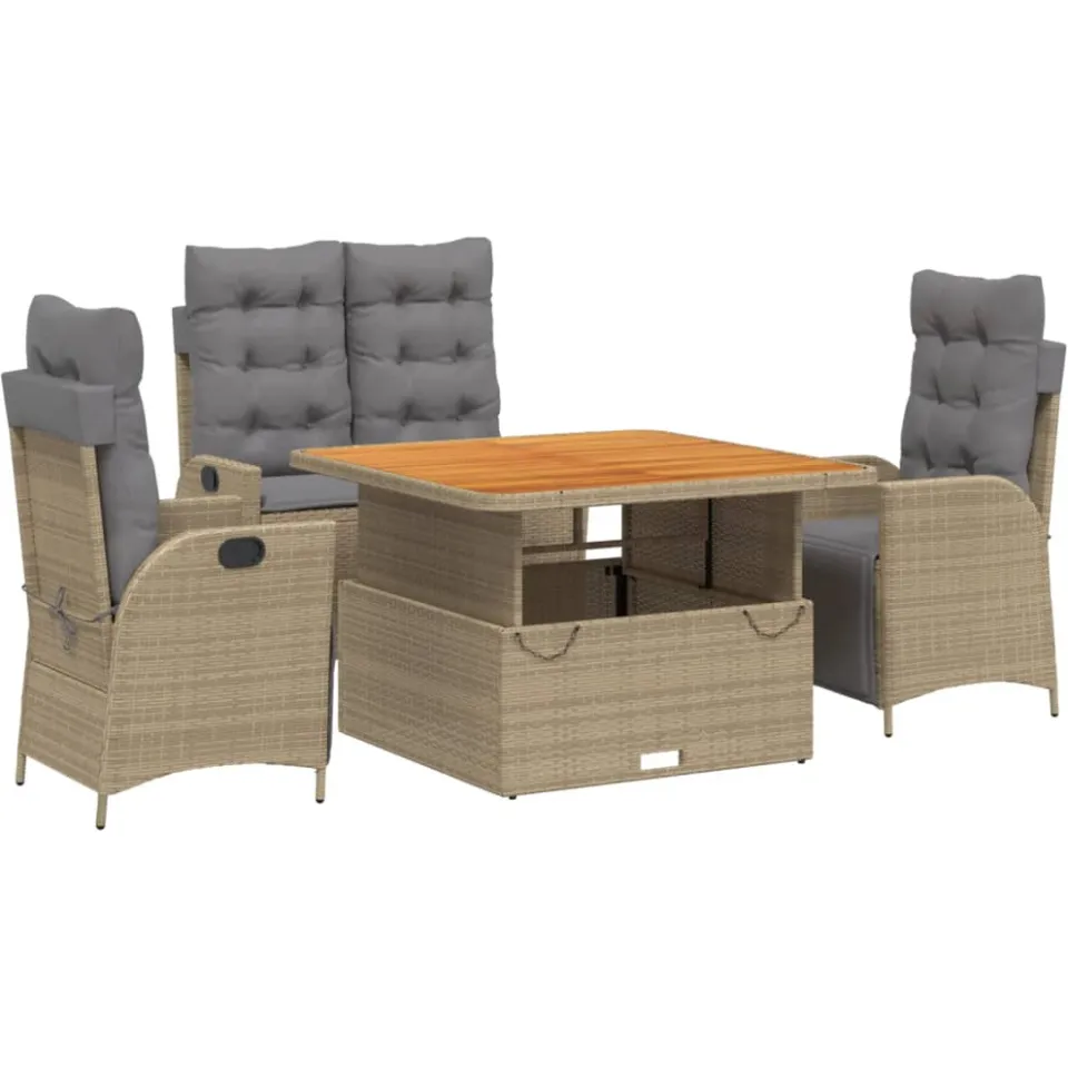 vidaXL 4-delige Tuinset met kussens poly rattan beige, foto 4