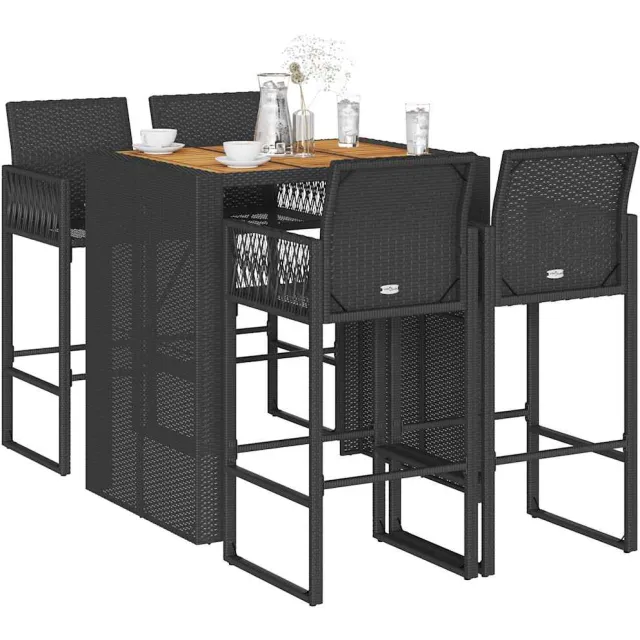vidaXL 5-delige Tuinbarset zonder kussens poly rattan acacia zwart