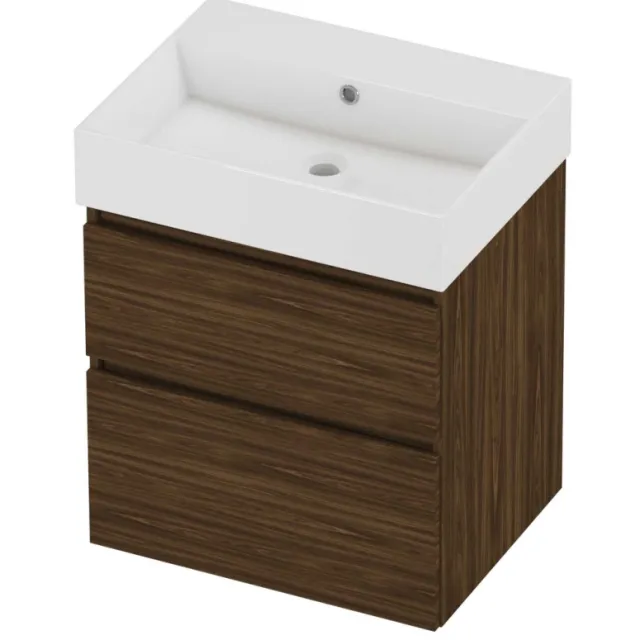Proline Zara Badmeubelset Porselein Loft Zonder Kraangat 60x46x73 cm Glans Wit Cabana Oak Eiken