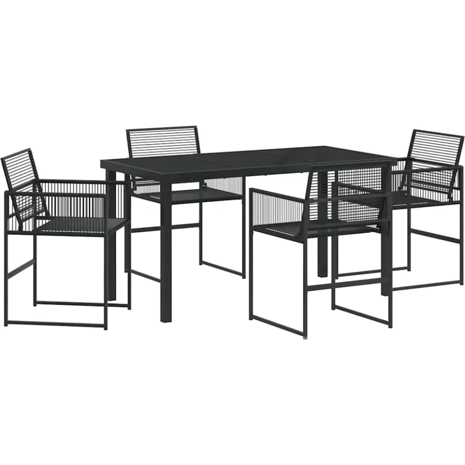 vidaXL Tuin eettafelset 5 st Zwart poly rattan, foto 3