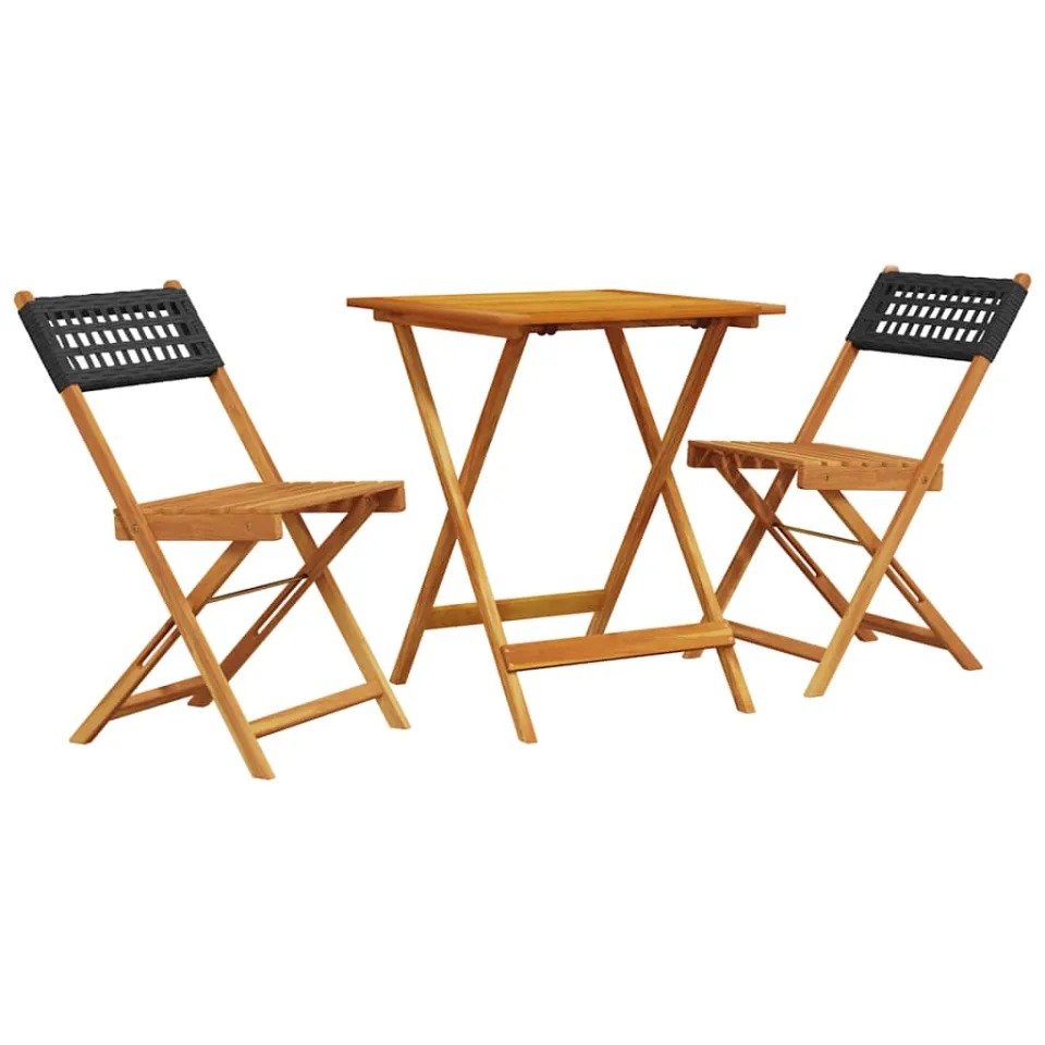 vidaXL 3-delige Bistroset poly rattan en massief hout zwart, foto 3