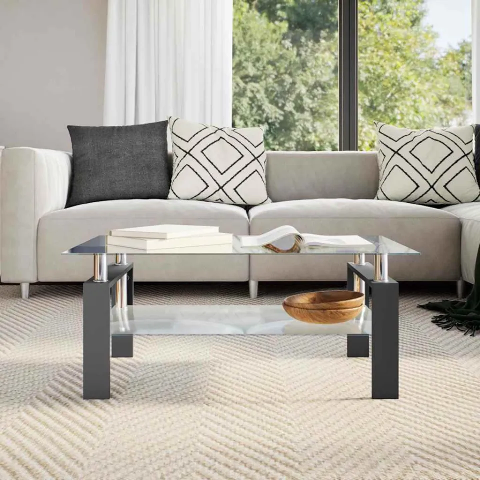 vidaXL Salontafel 95x55x40 cm gehard glas transparant en zwart, foto 3