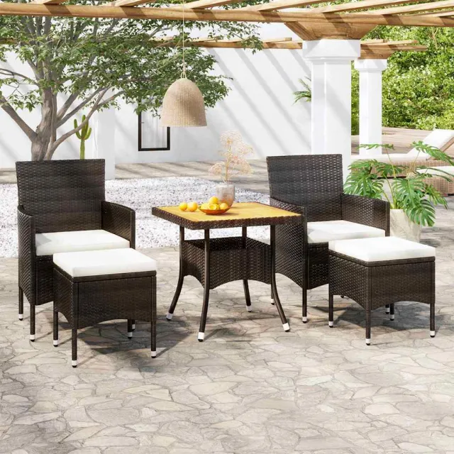 vidaXL 5-delige Tuinset poly rattan en massief acaciahout zwart