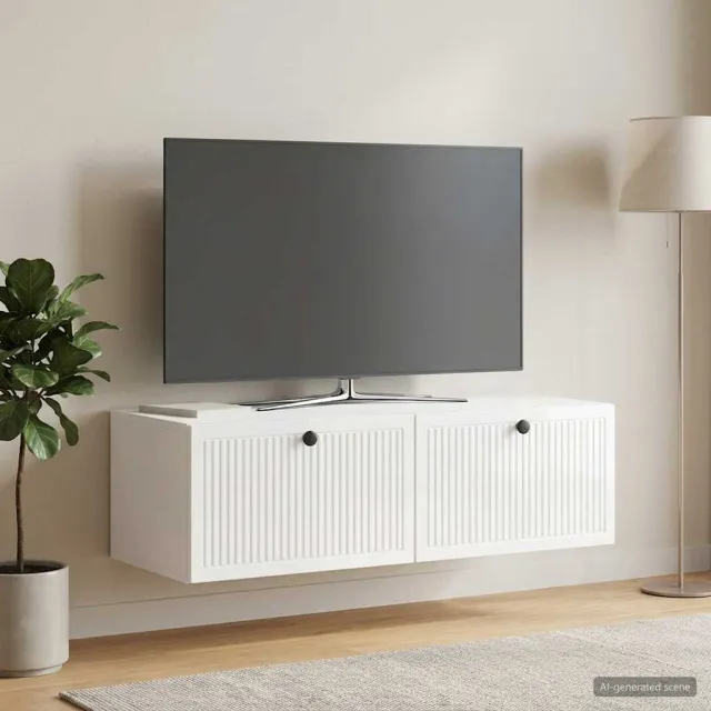 vidaXL Wandbeugel TV-kast Hoogglans Wit 98 x 41 x 30 cm Bewerkt hout