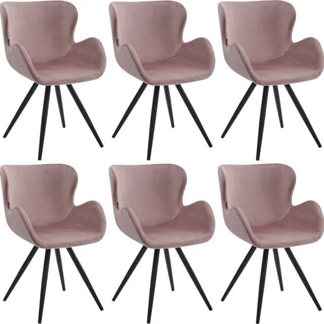 Colenis Anabella Eetkamerstoel - Set Van 6 - Roze - Velvet - Industrieel - Met armleuning