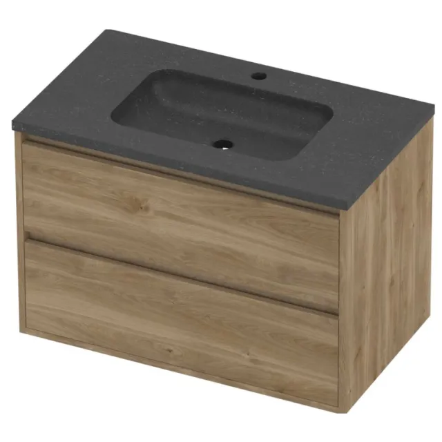 Proline Rollo Badmeubelset Hardsteen Elegant 1 Kraangat Greeploos 80x46x54 cm Blue Stone Cider Oak Eiken