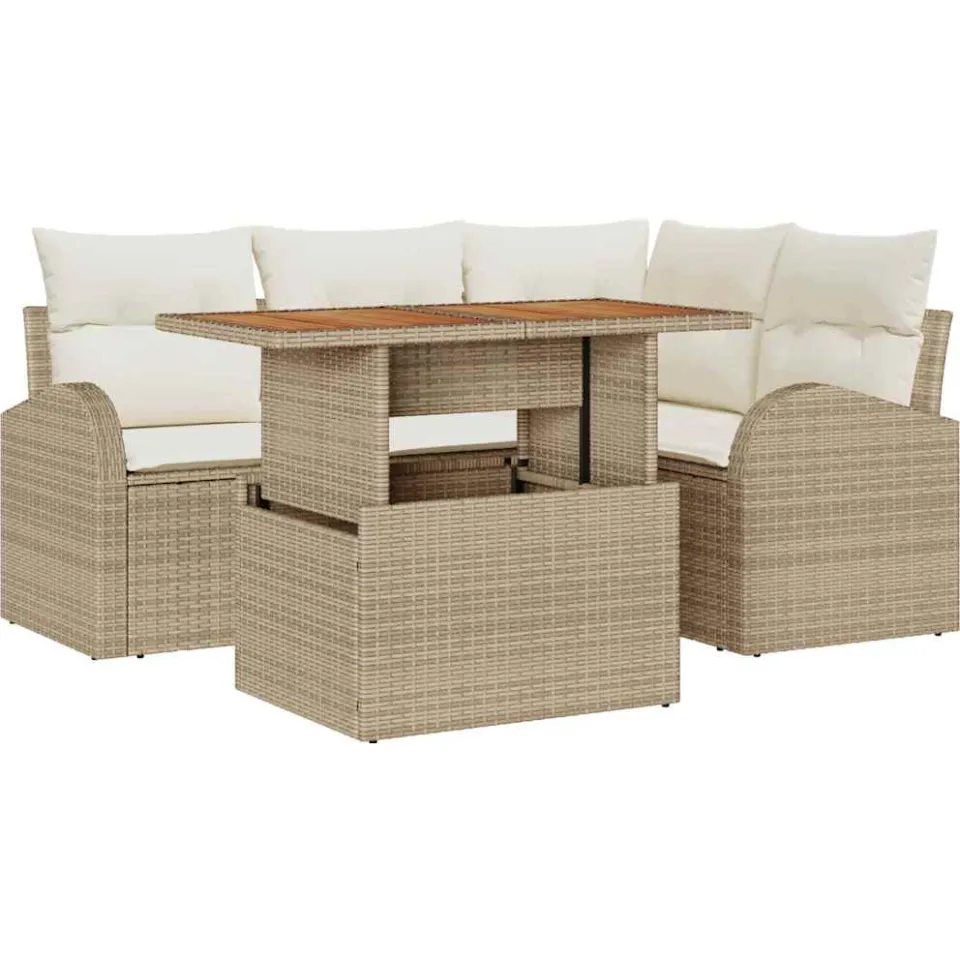 vidaXL Tuin Sofa Set 5 st Beige Poly riet