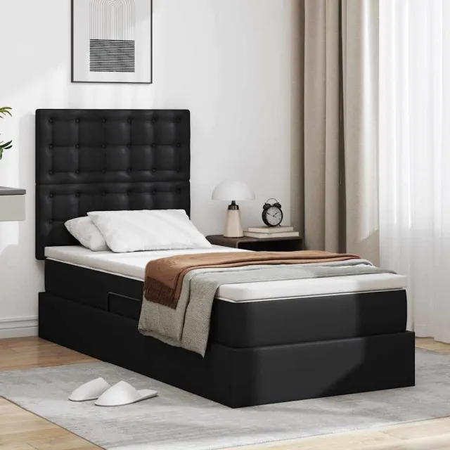 vidaXL Opslag bed met hoofdeinde met opslag Zwart 90 x 190 cm Nep Leer