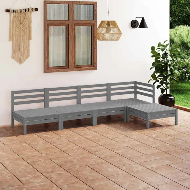 vidaXL 5-delige Loungeset massief grenenhout grijs, foto 2