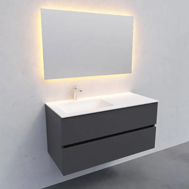 Boss & Wessing Badkamermeubel Solid Surface AQS Oslo 100x46 cm Links Mat Antraciet Boss & Wessing