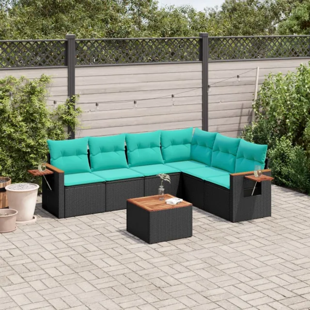 vidaXL 7-delige Loungeset met kussens poly rattan zwart, foto 2
