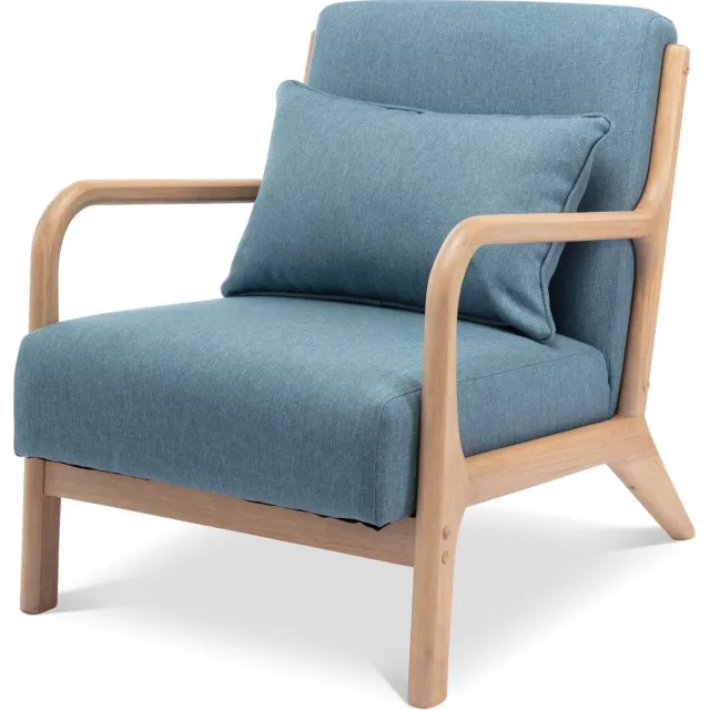 sweeek Scandinavische fauteuil van hout en stof - lorens Blauw