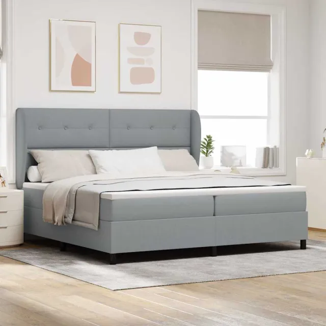 vidaXL Boxspring bed met hoofdeinde Lichtgrijs 200 x 200 cm Stof