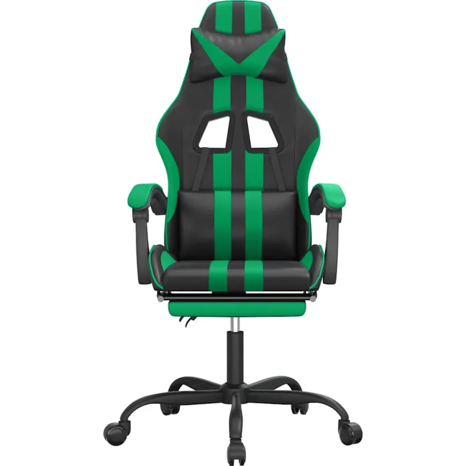 vidaXL Gamestoel draaibaar met voetensteun kunstleer zwart en groen