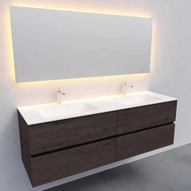 Boss & Wessing Badkamermeubel Solid Surface AQS Oslo 150x46 cm Dubbel Wood Dark Brown 4 Laden Boss & Wessing Houtlook
