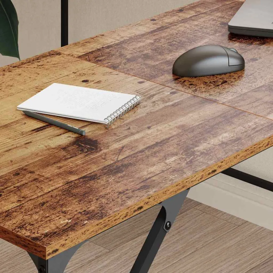 vidaXL Bureau Oud Hout Bewerkt hout 149 x 149 x 75 cm bruin, foto 4