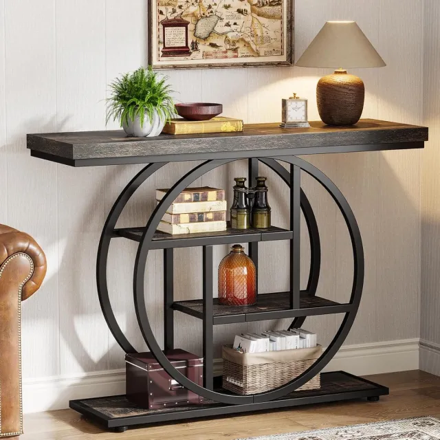 Tribesigns Consoletafe - Sidetable met Rond Onderstel - Zwart - 105 x 30 x 80 cm - Console Tafel voor Hal, Woonkamer, Entree, Foyer