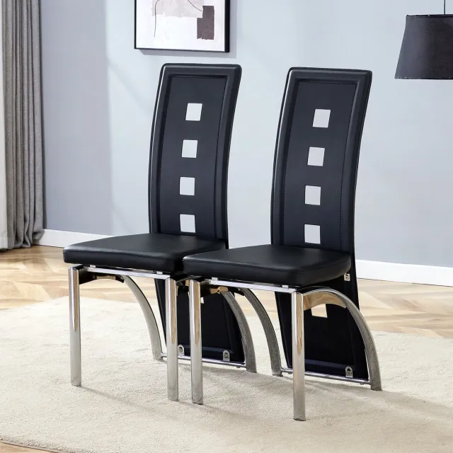 DESMIU Eetkamerstoel 102,5 cm - Set Van 2 Met Opengewerkte Rugleuning En Zachte Zitting - Voor Eetkamer En Woonkamer - Kunstleer Zwart Zilver
