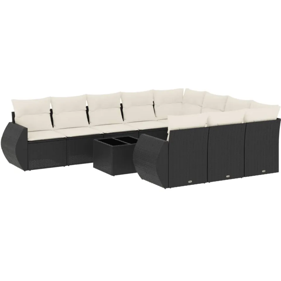 vidaXL 11-delige Loungeset met kussens poly rattan zwart, foto 4