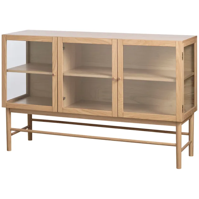 Olivine Boris eikenhouten dressoir naturel - met glazen deuren - 140 x 43 cm Bruin