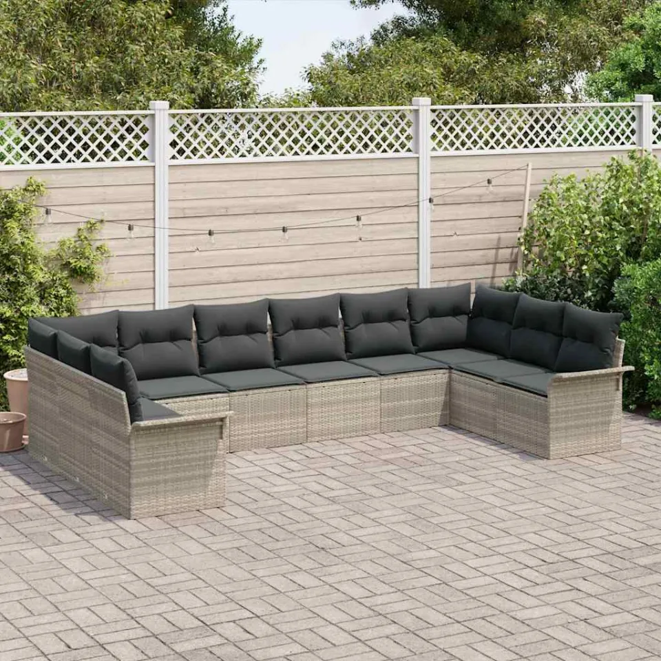 vidaXL Tuin Sofa Set 10 st Lichtgrijs poly rattan, foto 3
