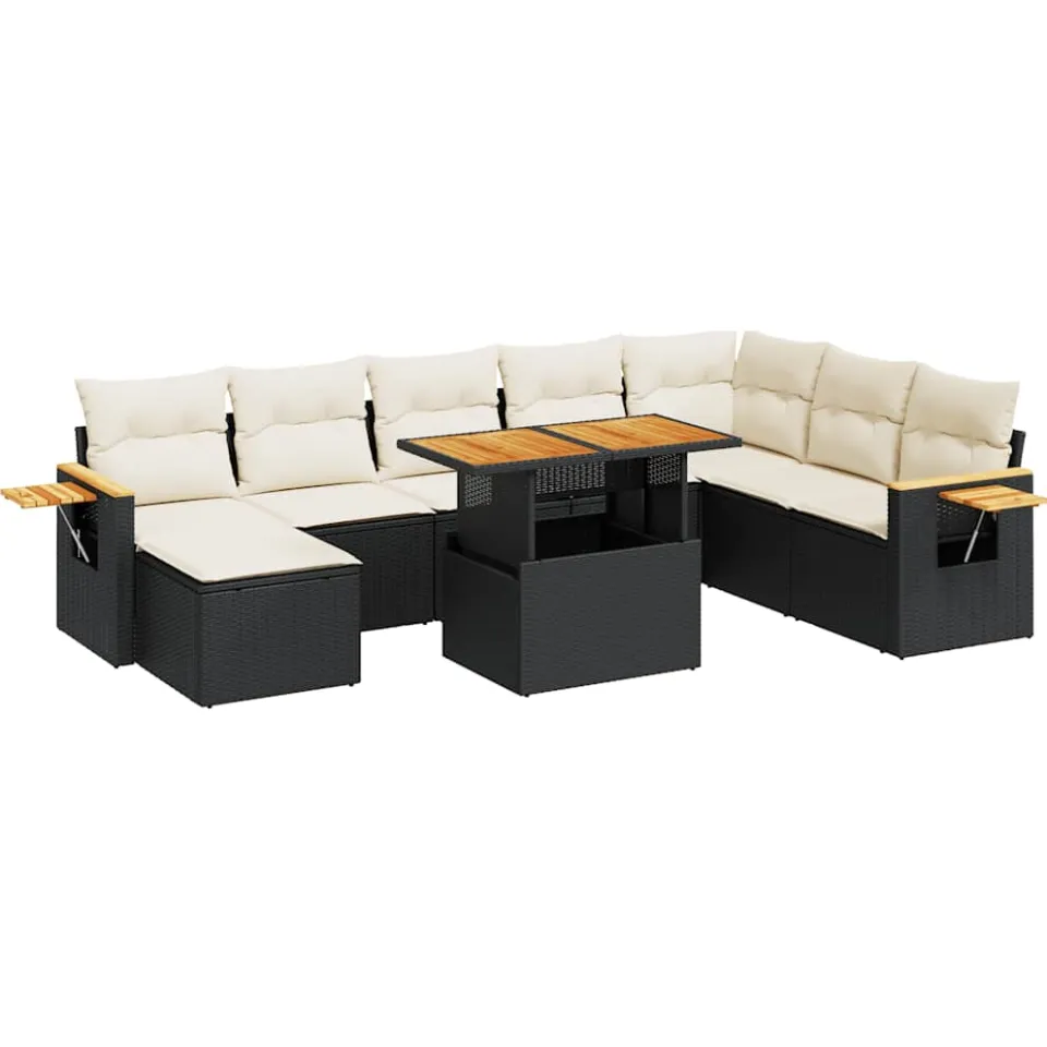 vidaXL 9-delige Loungeset met kussens poly rattan acacia zwart, foto 3