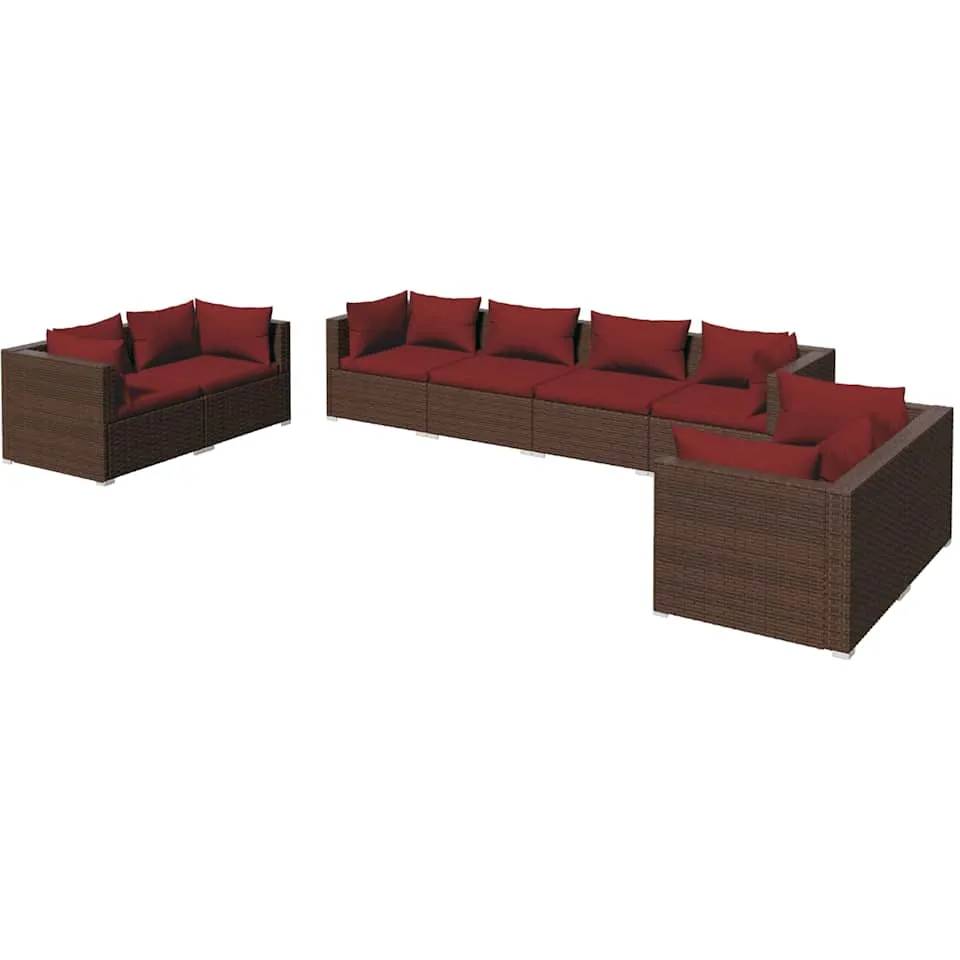 vidaXL 8-delige Loungeset met kussens poly rattan bruin, foto 3