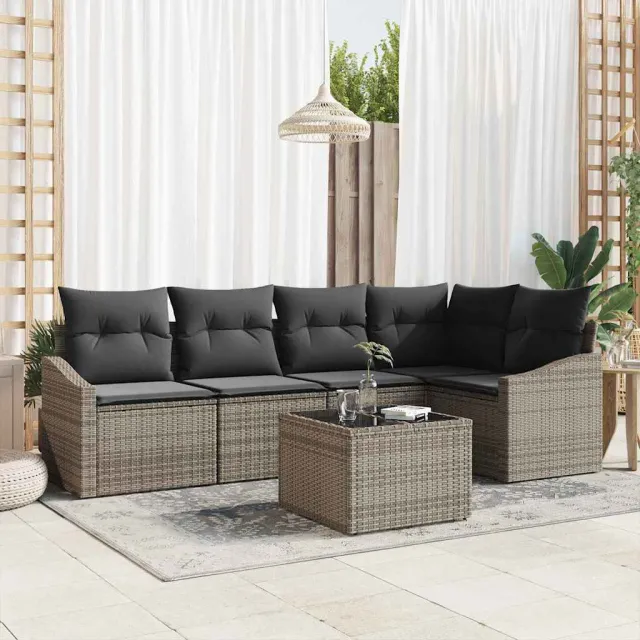 vidaXL Tuinbankenset 6 st Lichtgrijs poly rattan, foto 2
