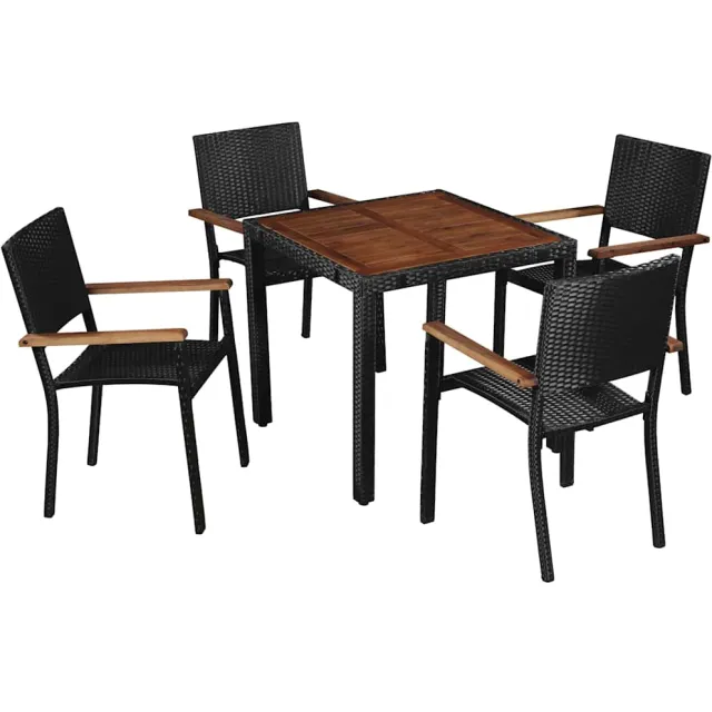vidaXL 5-delige Tuinset poly rattan en acaciahout zwart