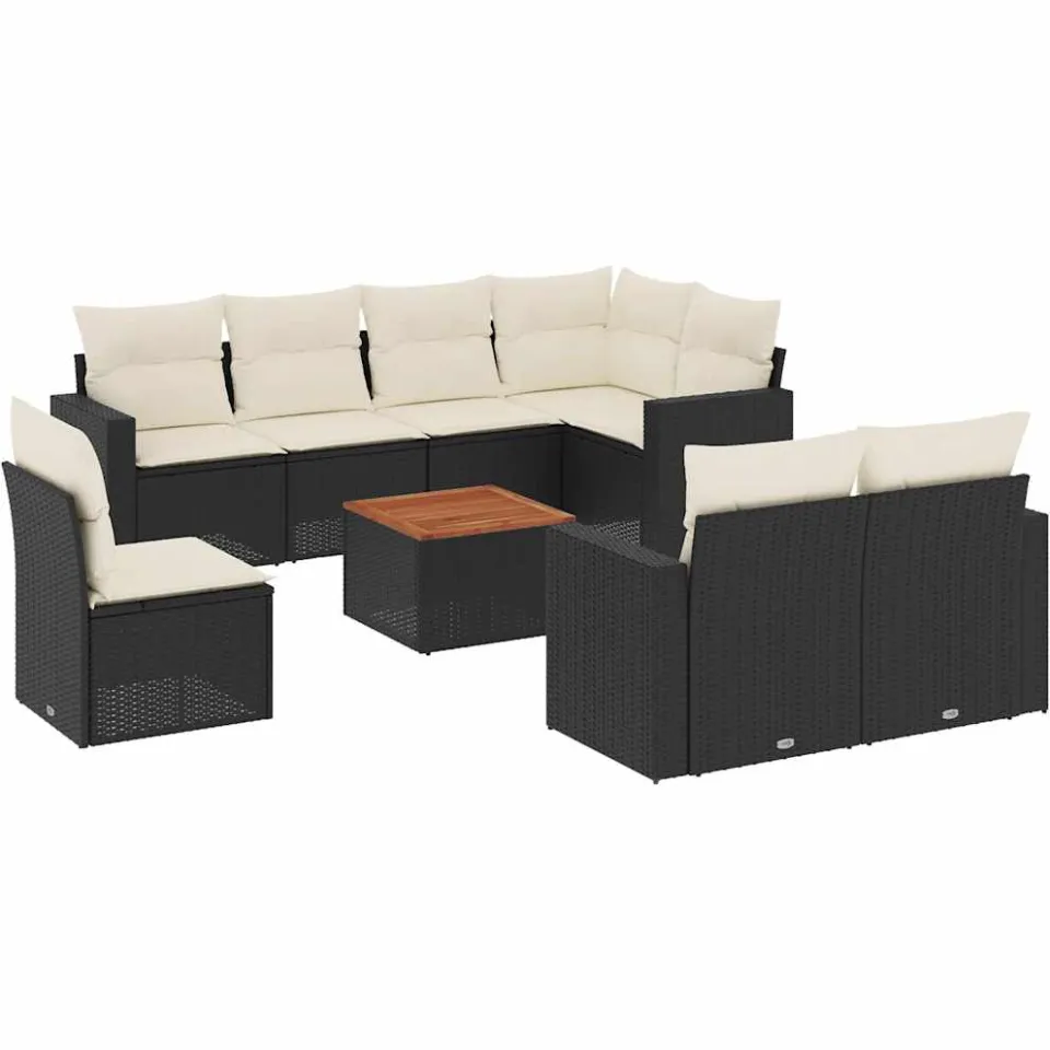 vidaXL 9-delige Loungeset met kussens poly rattan zwart, foto 3