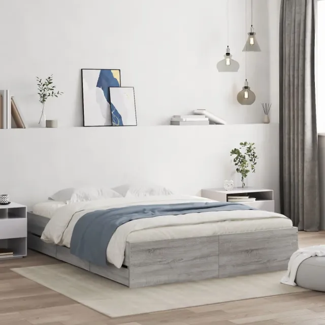 vidaXL Bedframe met lades bewerkt hout grijs sonoma eiken 150x200 cm
