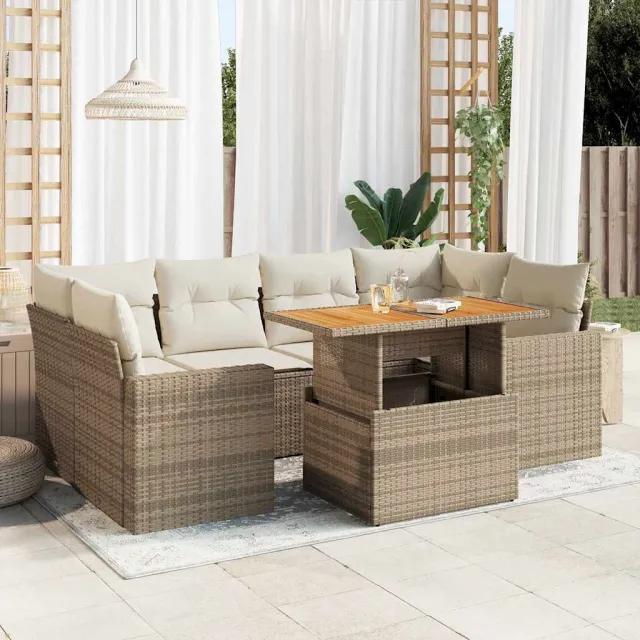 vidaXL 7-delige Loungeset met kussens poly rattan beige, foto 2