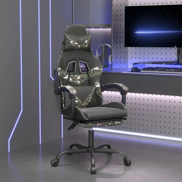vidaXL gamestoel draaibaar met voetensteun kunstleer zwart&camouflage, foto 2