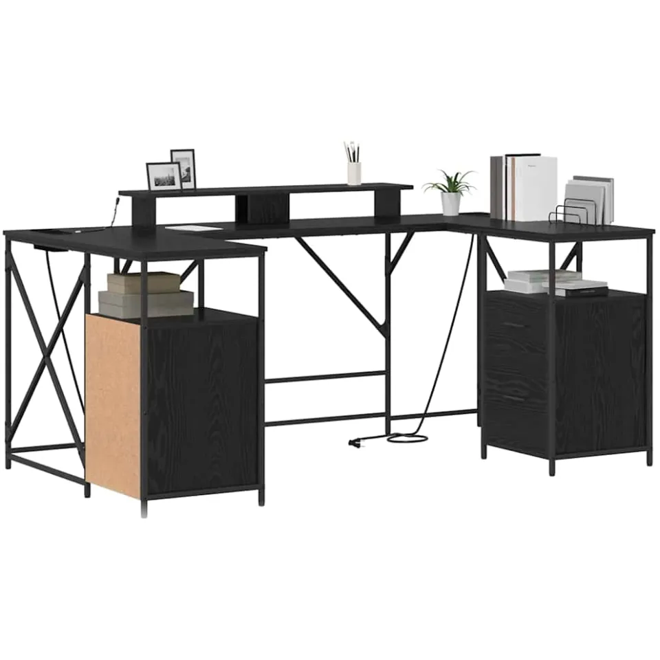 vidaXL Bureau Zwart Eiken Bewerkt hout 182 x 101 x 87,5 cm