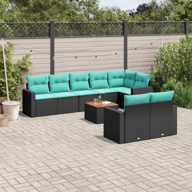 vidaXL 9-delige Loungeset met kussens poly rattan zwart, foto 2