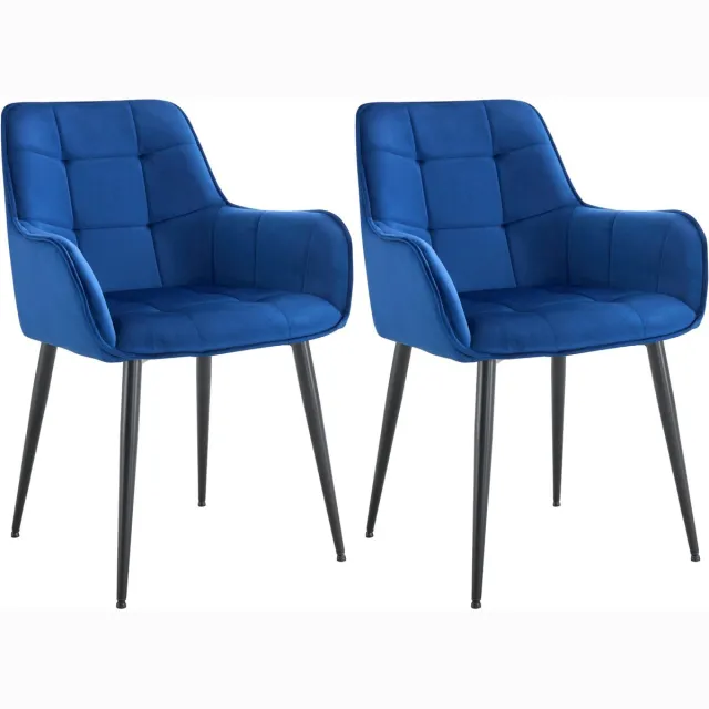 CLP Ferndale Set van 2 eetkamerstoelen - met armleuning - klassiek - met metalen poten - velvet - fluweel - Fluweel/donkerblauw