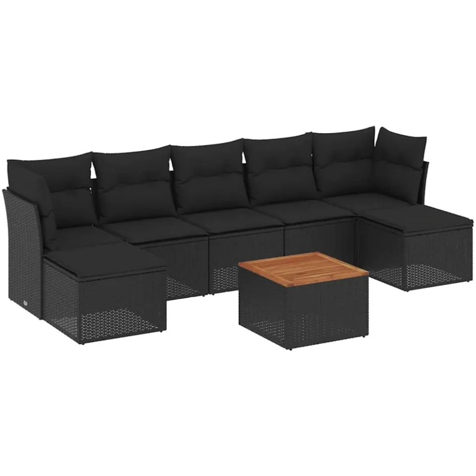 vidaXL 8-delige Loungeset met kussens poly rattan zwart, foto 3