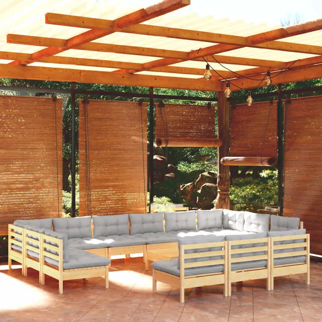 vidaXL 13-delige Loungeset met grijze kussens massief grenenhout grijs, foto 2