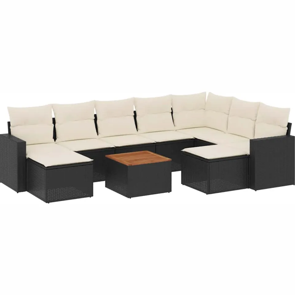 vidaXL 10-delige Loungeset met kussens poly rattan zwart, foto 3