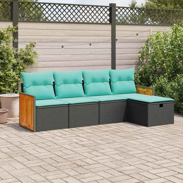 vidaXL 5-delige Loungeset met kussens poly rattan zwart, foto 2