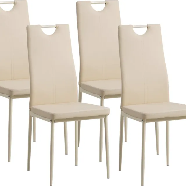 Albatros International ALBATROS Eetkamerstoel Salerno Set van 4, Beige - Stijlvol Italiaans Ontwerp, Kunstleer Bekleding, Comfortabele Gestoffeerde Stoel - Moderne Keukenstoel, Eetkamerstoel of Eettafelstoel