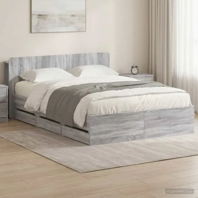 vidaXL Bedframe met opbergruimte en hoofdbord met lade Grijs Sonoma