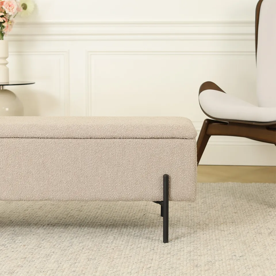 Nolon Jente bankje met opbergruimte bouclé taupe - 95 x 37 cm, foto 3