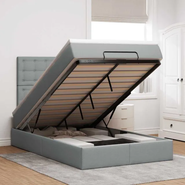 vidaXL Ottoman bed met matras 120x200cm stof lichtgrijs grijs