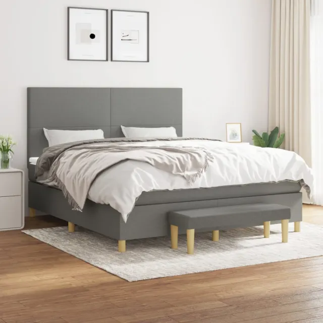 vidaXL Boxspring met matras stof donkergrijs 160x200 cm grijs