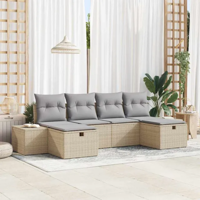 vidaXL Tuin Sofa Set 6 st Beige poly rattan, foto 2