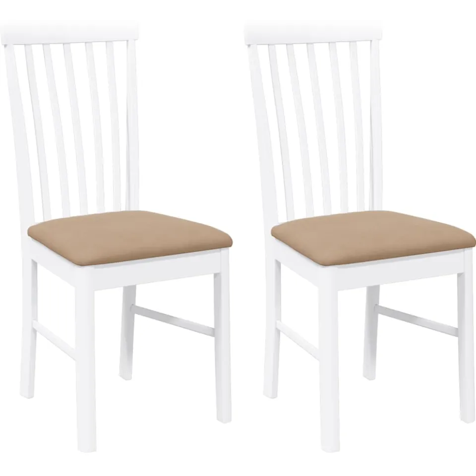 vidaXL Eetkamerstoelen met kussens 2 st massief hout rubber wit