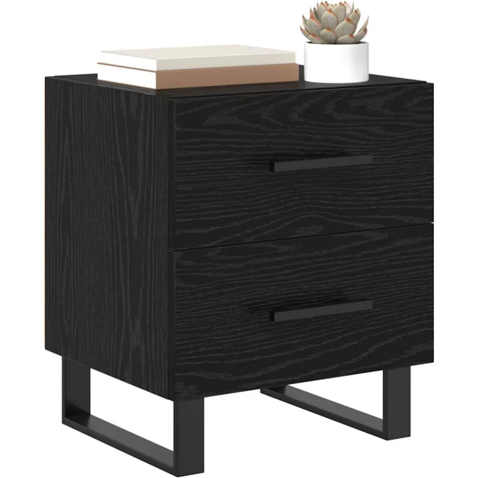 vidaXL Nachtkastje 2 st Zwart Eiken 40 x 35 x 47,5 cm Bewerkt hout