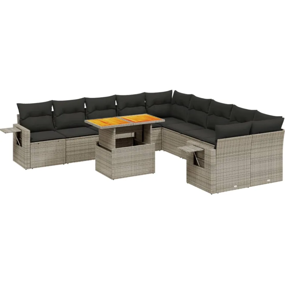 vidaXL 11-delige Loungeset met kussens poly rattan grijs