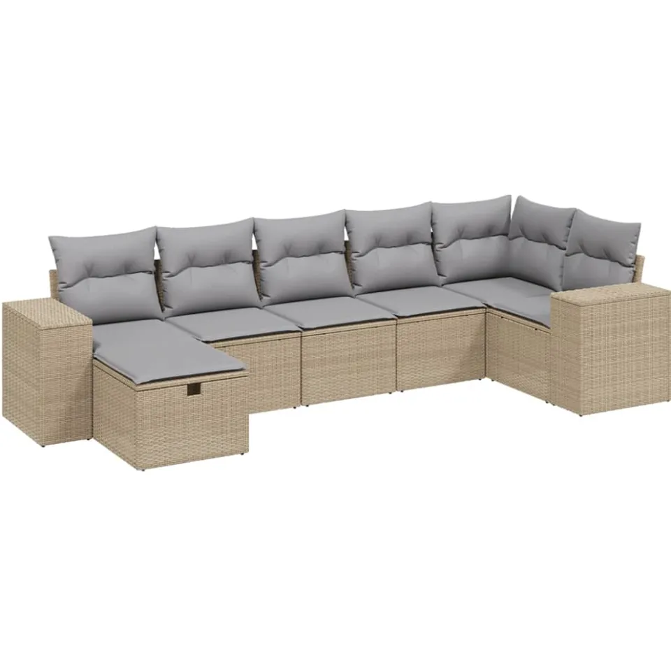 vidaXL 7-delige Loungeset met kussens poly rattan gemengd beige, foto 3